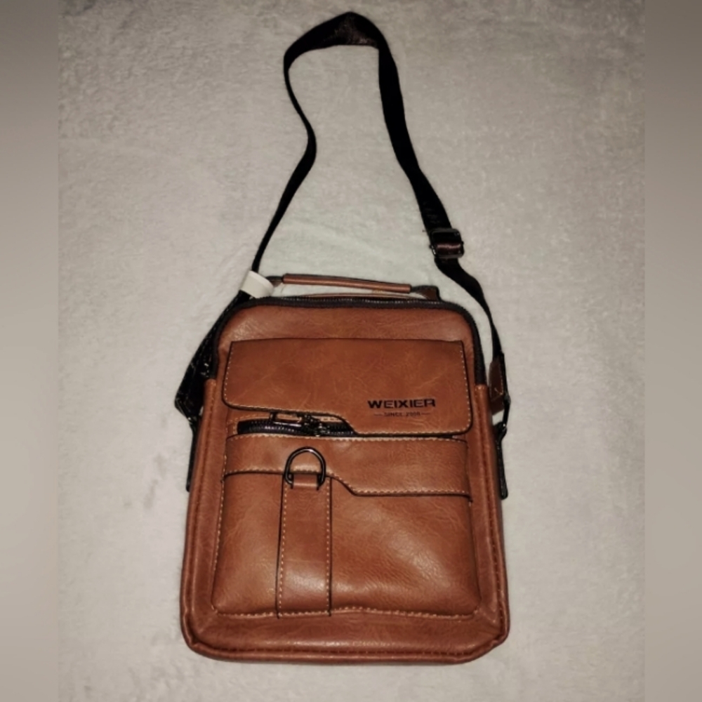 Weixer Crossbody Unisex Shoulder Bag Vintage Leather Vertical Hand Business